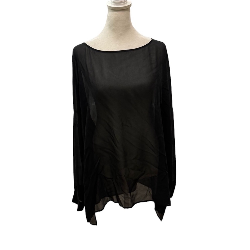 Eileen Fisher Black Silk Chiffon Boxy Tunic. XL. EUC